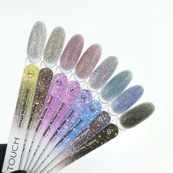 TOUCH Tekutý stavební gel MIRAGE 2, 15 ml, s třpytkama