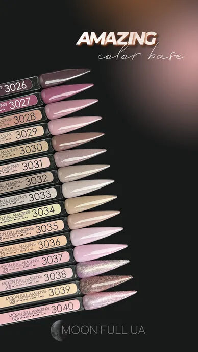 Set of color swatches with numbers on a dark background, featuring the brand 'Moon Full UA'.