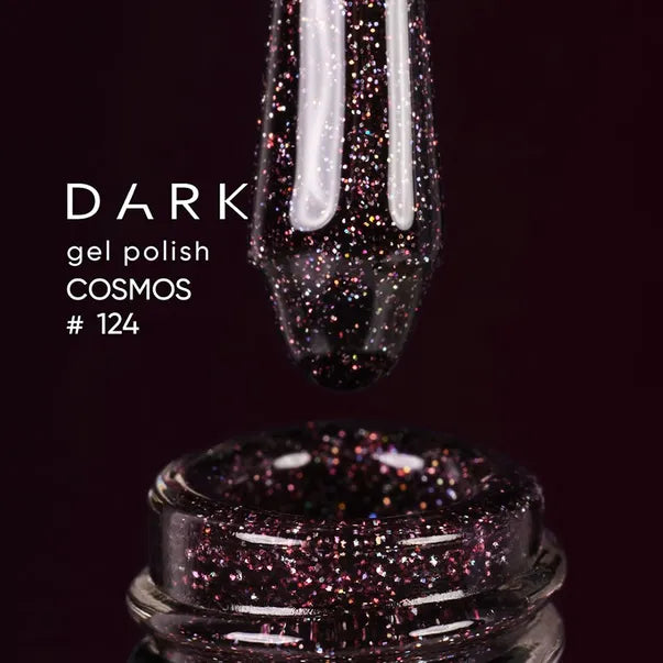 Dark Gel lak Cosmos 124, 6 ml, bordový s holografnýma třpytkama