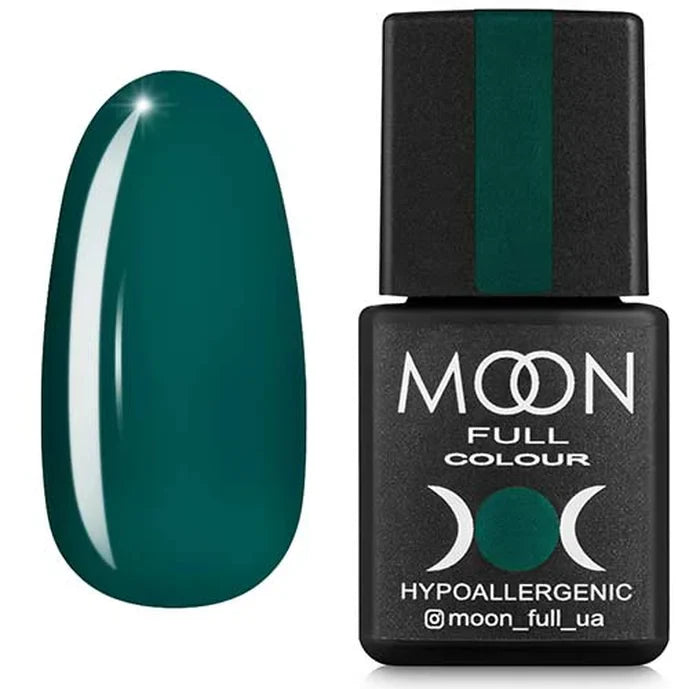 Green nail polish bottle with a matching nail swatch on a white background