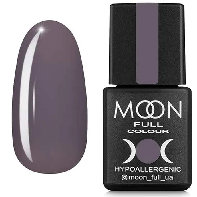 Moon Full Colour nail polish bottle with a sample of dark ash nail color on a white background