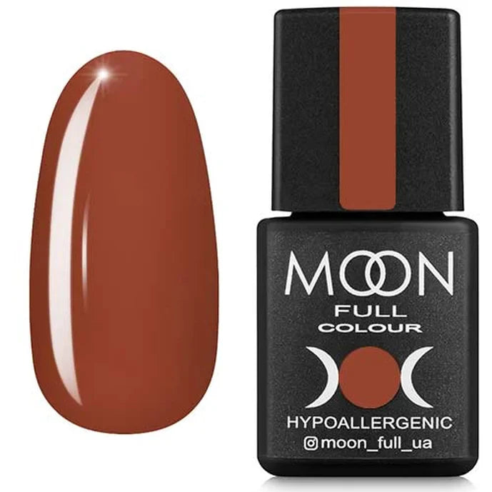 Moon Full Colour nail polish bottle with a brown nail sample on a white background