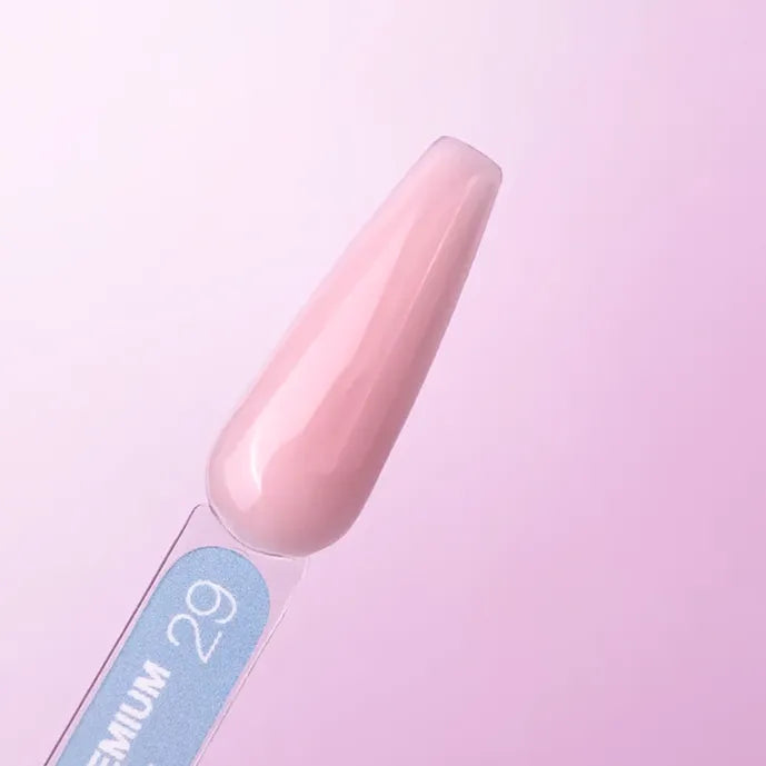 Pink nail file with 'LUNAmoon Premium gel 29' label on a light pink background