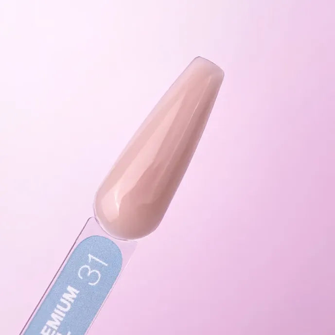 LUNA premium gel beige color swatch on a pink background