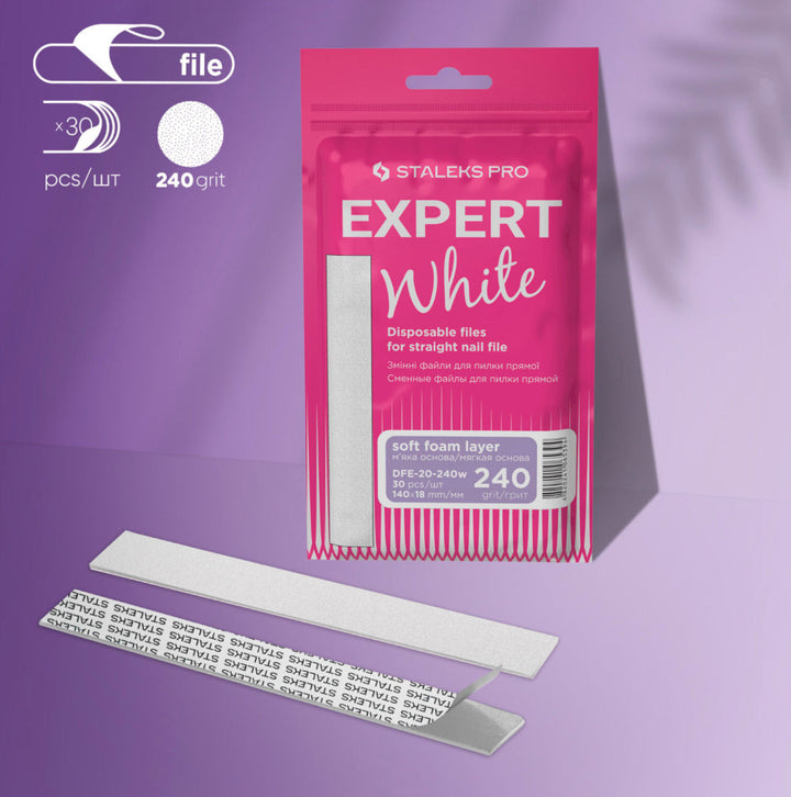 Jednorázové bílé pilníky papmAm na měkké pěnové vrstvě EXPERT 20, 240w grit (30 ks)