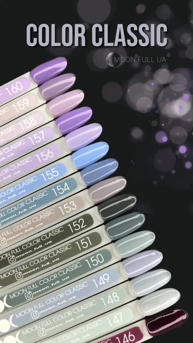 Color swatches with 'Moon Full' branding on a dark background