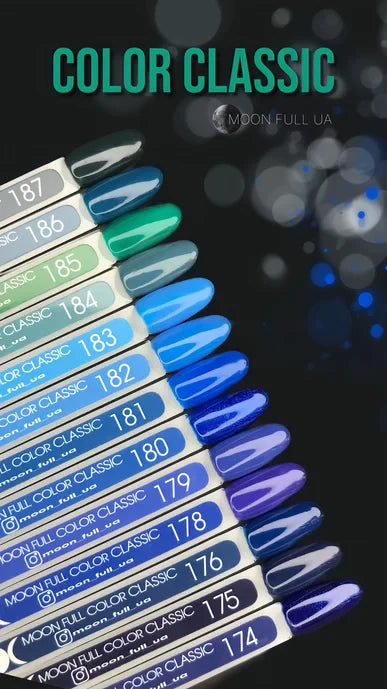 Set of color swatches labeled 'Color Classic' by Moon Full UA on a dark background.