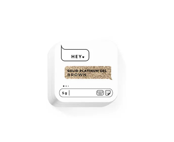 Small container labeled 'HEYLOVE Solid Platinum Gel Brown' with a white background