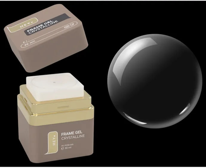 HEYLOVE Frame Gel Crystalline packaging with a black crystal ball on a black background