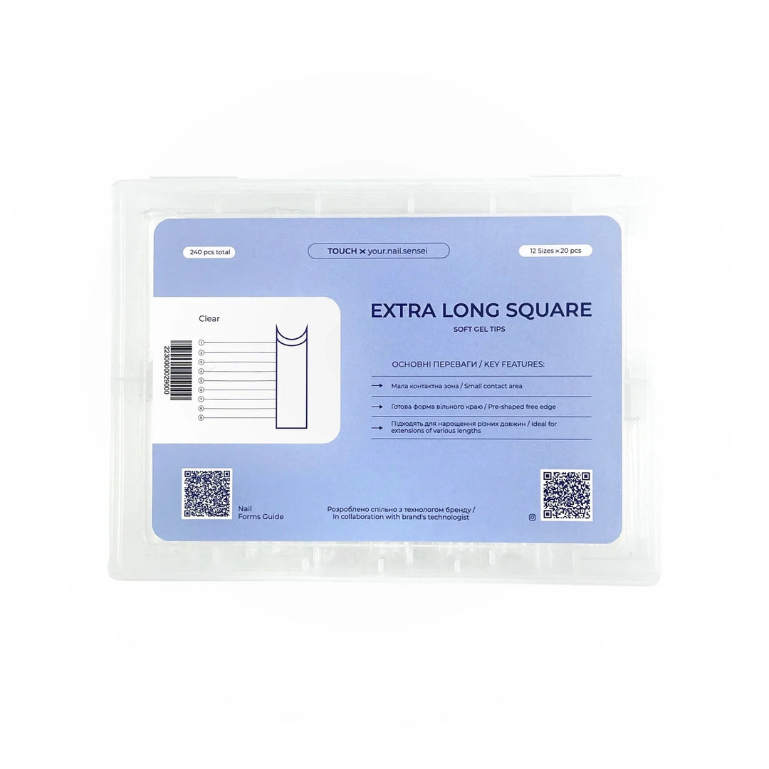 TOUCH Soft Gel Tips Extra Long Square, 240 pcs – box with tips