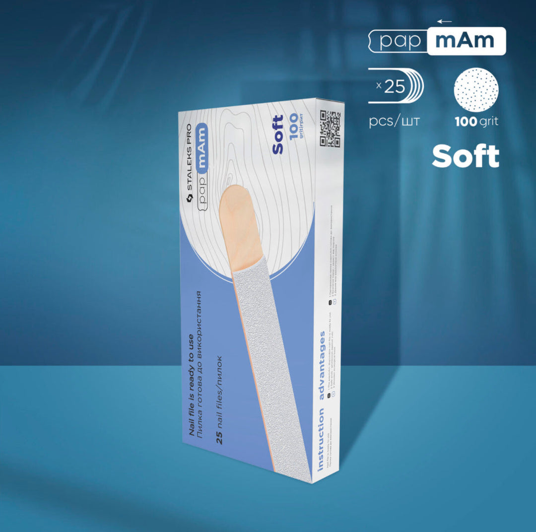 Jednorázové bílé pilníky papmAm se soft pěnovou vrstvou a dřevěnou základnou EXPERT 20 100 grit (25 ks) DWCE-20-100/25w