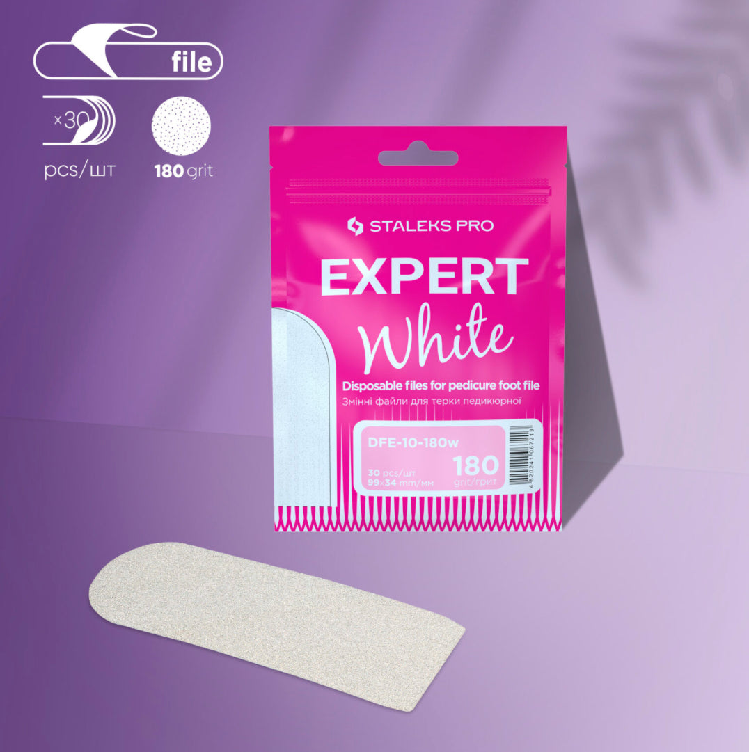 Jednorázové bílé pilníky pro pedikúrní rašpli EXPERT 10 180 grit (30 ks) DFE-10-180w