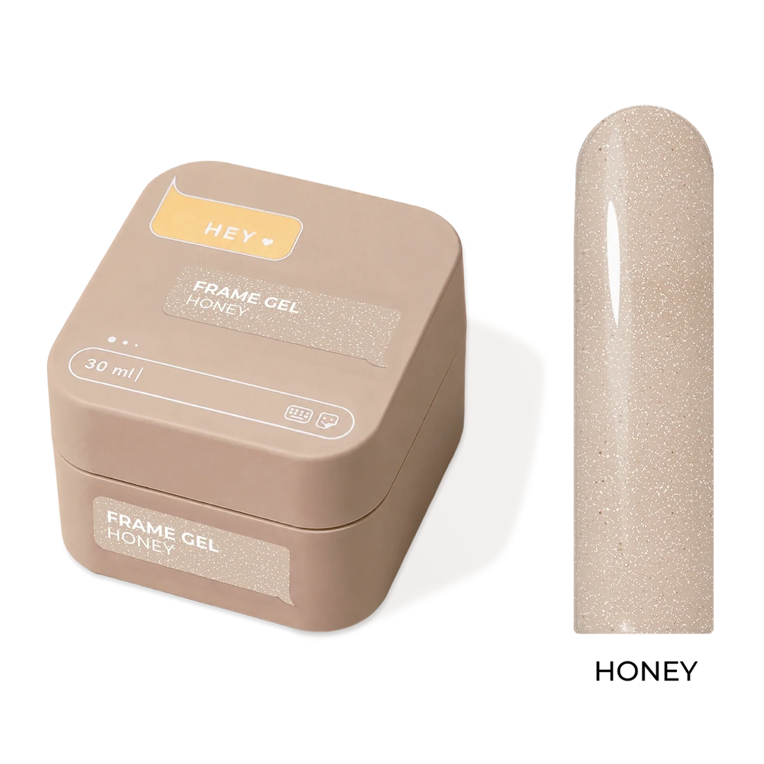 HEYLOVE Frame stavební gel HONEY s třpytkami 30 ml – kelímek