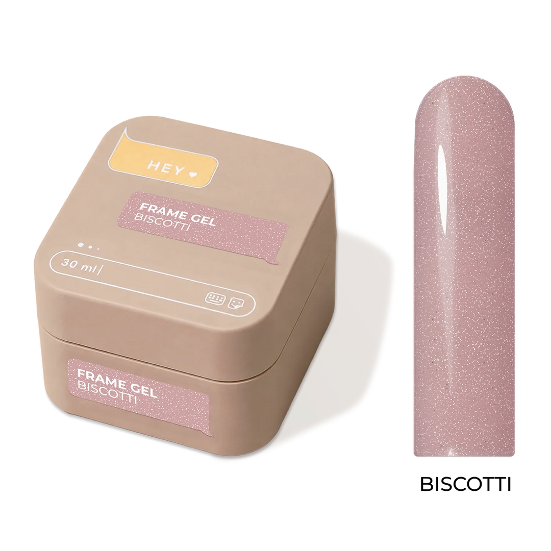 HEYLOVE Frame stavební gel BISCOTTI s třpytkami 30 ml – kelímek