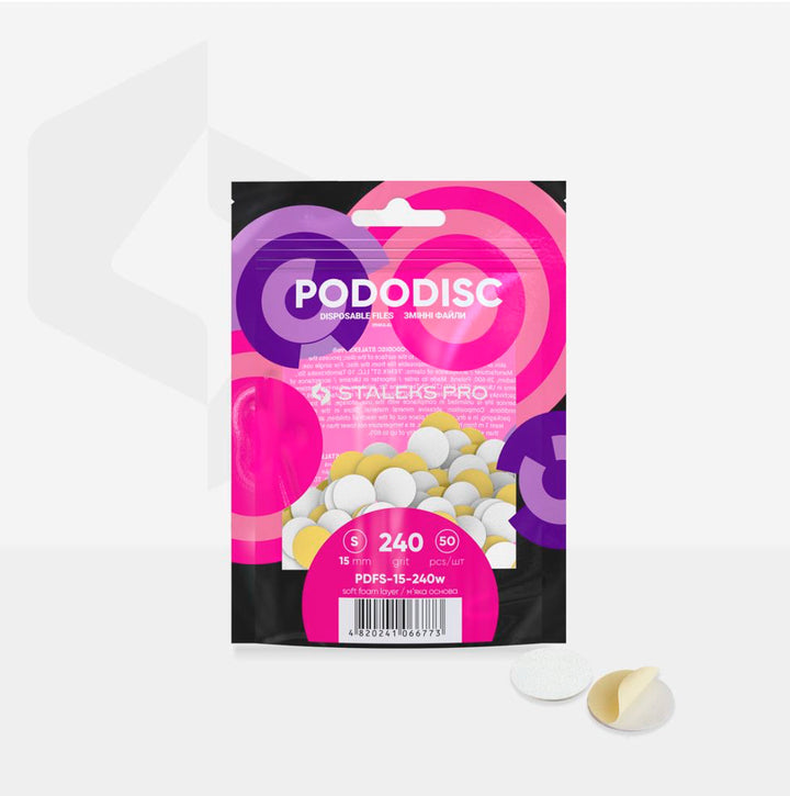 Bílé jednorázové pilníky s měkkou základnou pro pedikérní disk Pododisc Staleks Pro S, 240 grit (50 ks) PDFS-15-240w