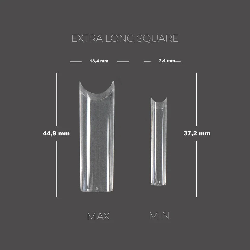 TOUCH Soft Gel Tips Extra Long Square – size chart, max 44.9 mm and min 37.2 mm