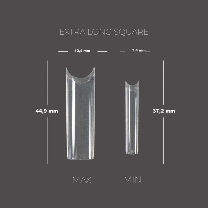 TOUCH Soft Gel Tips Extra Long Square – size chart, max 44.9 mm and min 37.2 mm