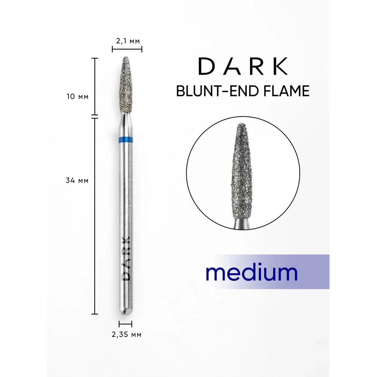 DARK Diamantová fréza Blunt-End Flame 2,1x10 mm (modrá)