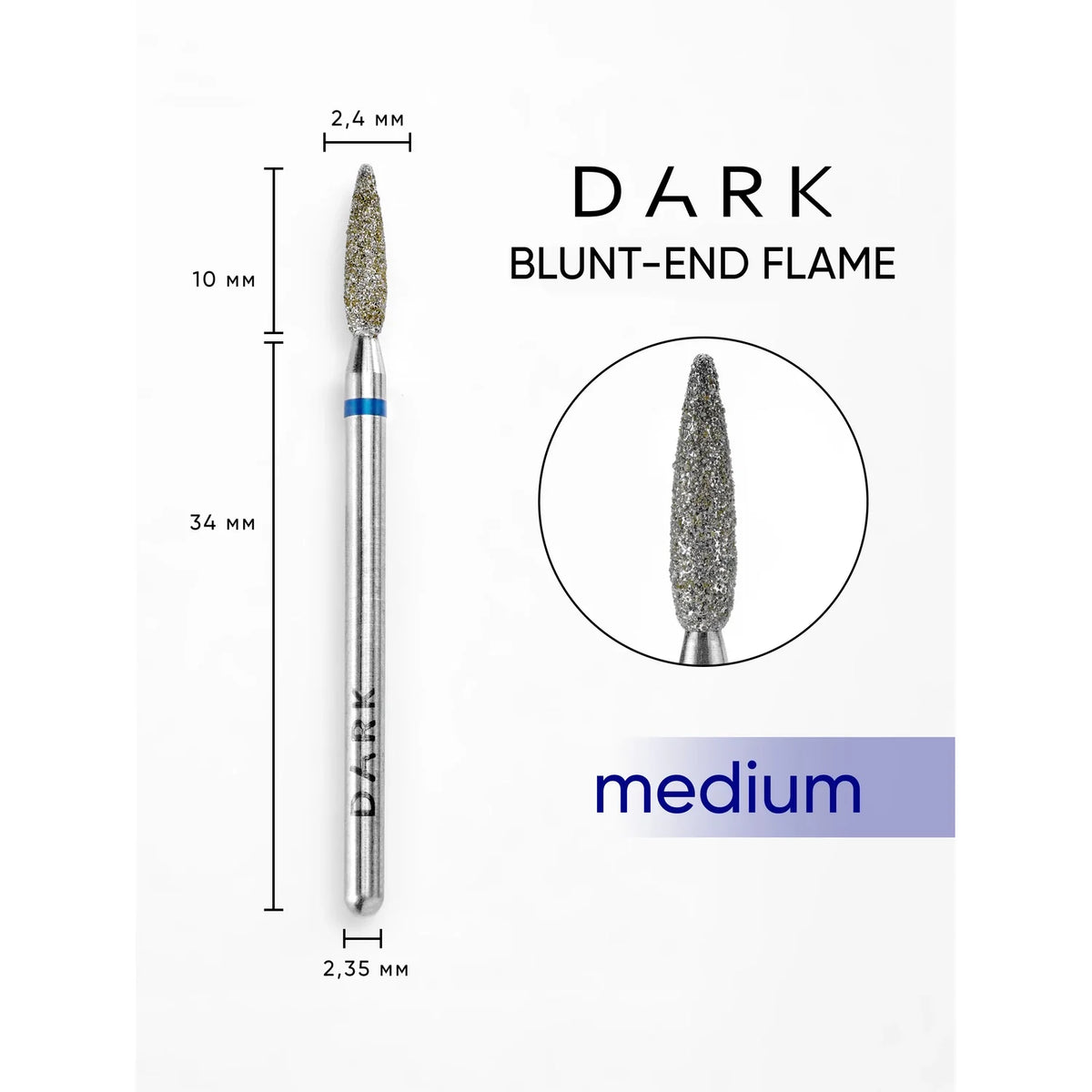DARK Diamantová fréza Blunt-End Flame 2,4x10 mm (modrá)