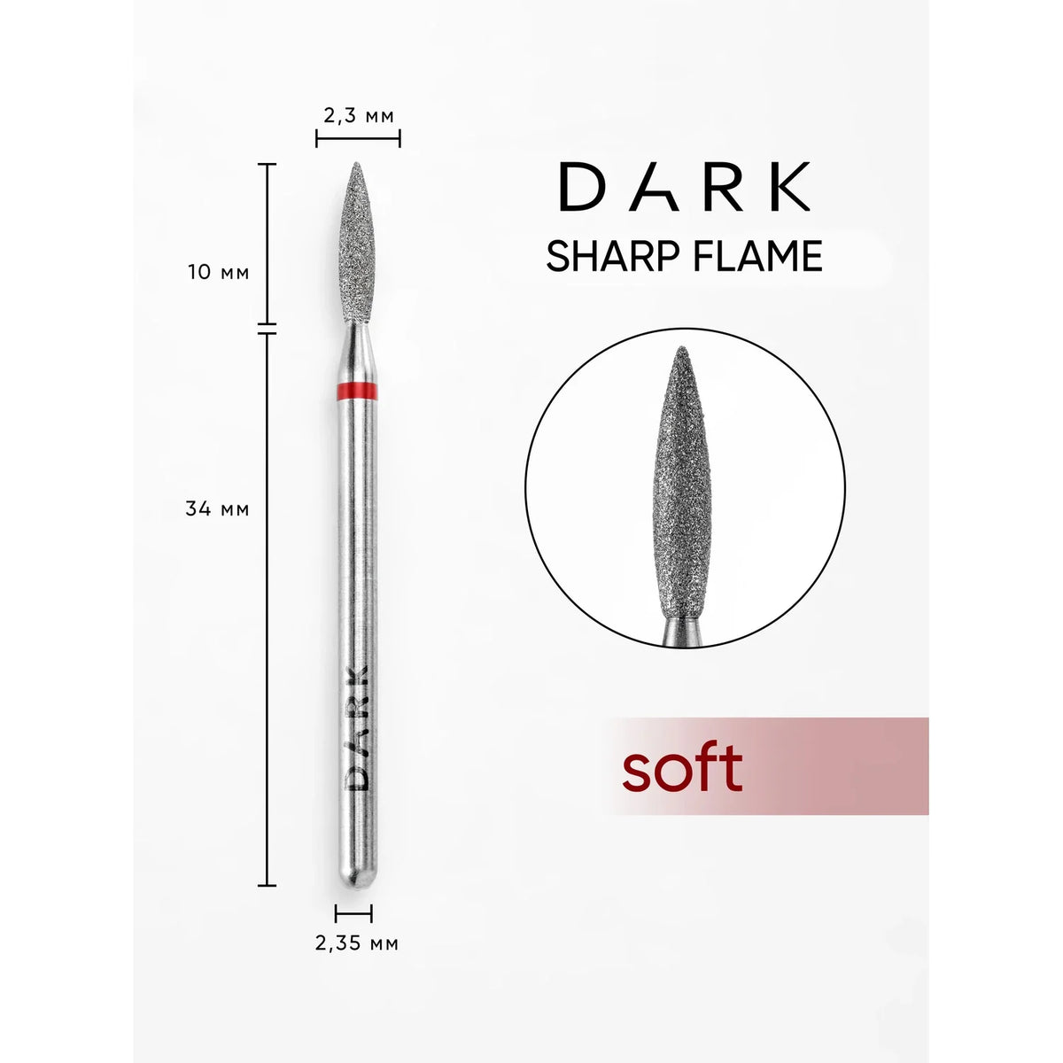 DARK Diamantová fréza Sharp Flame 2,3x10 mm (červená)