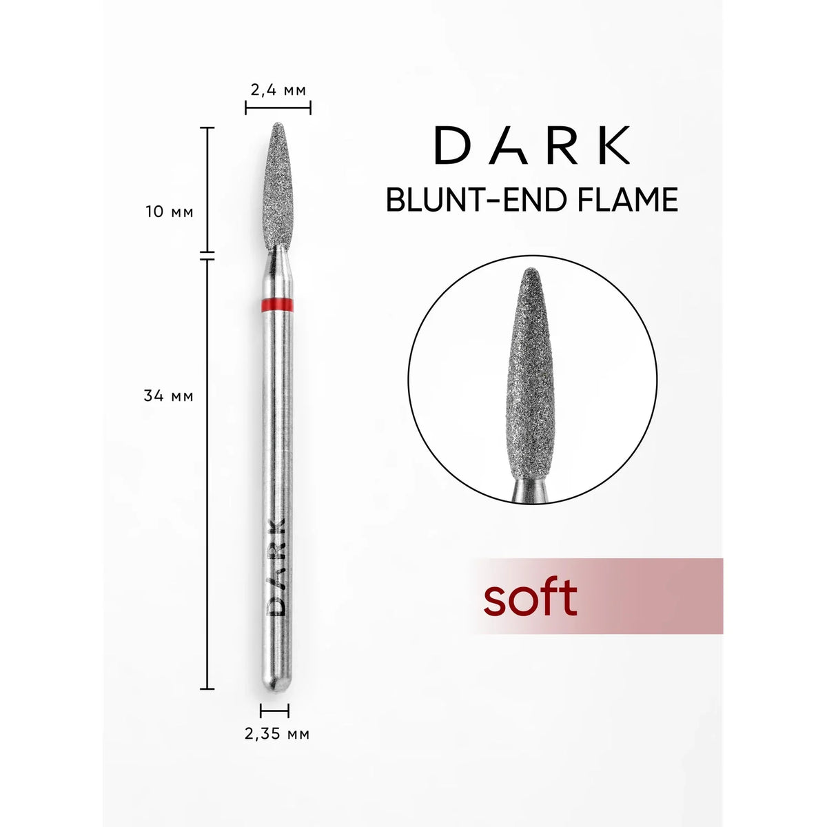 DARK Diamantová fréza Blunt-End Flame 2,4x10 mm (červená)