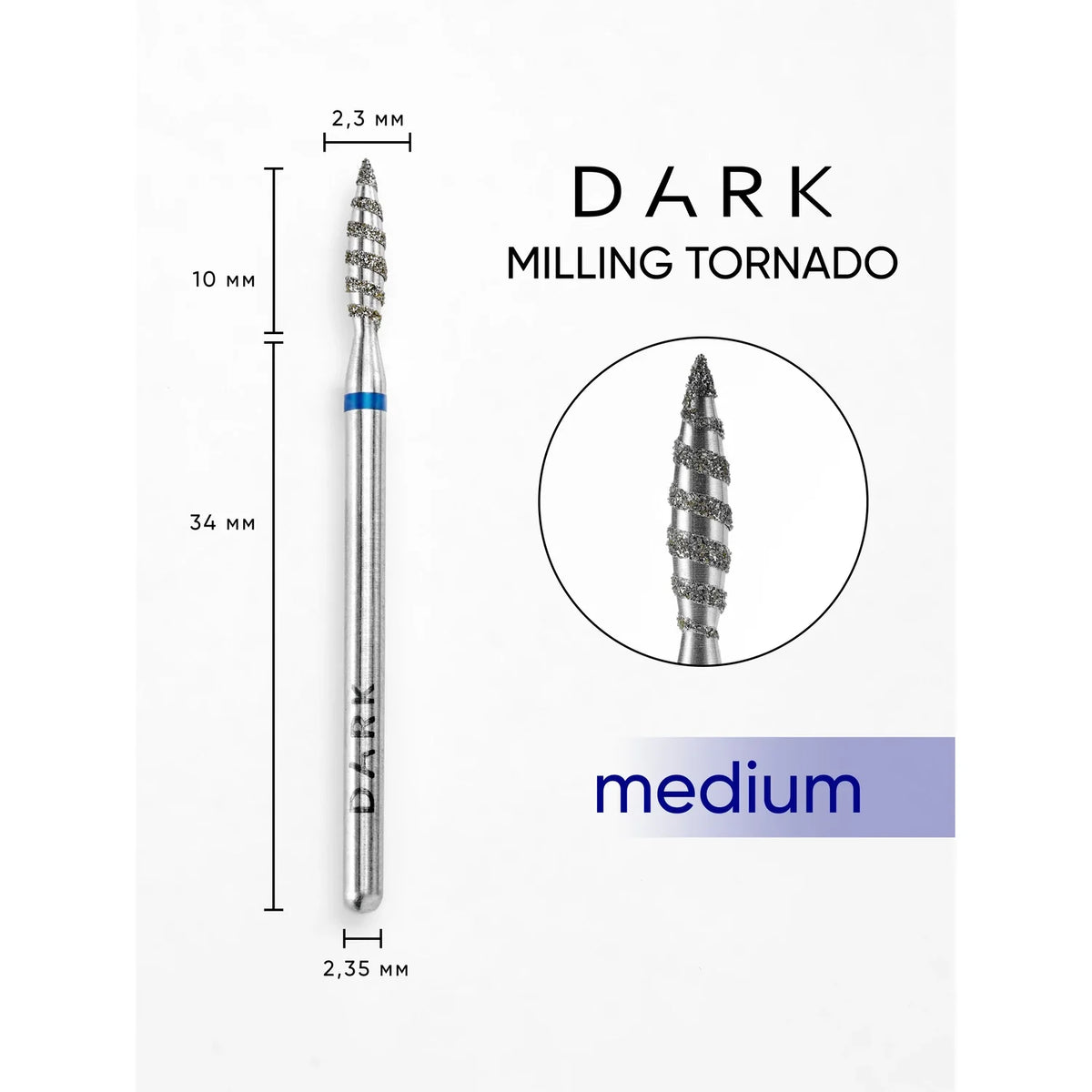 DARK Diamantová fréza Tornado Flame 2,3x10 mm (modrá)