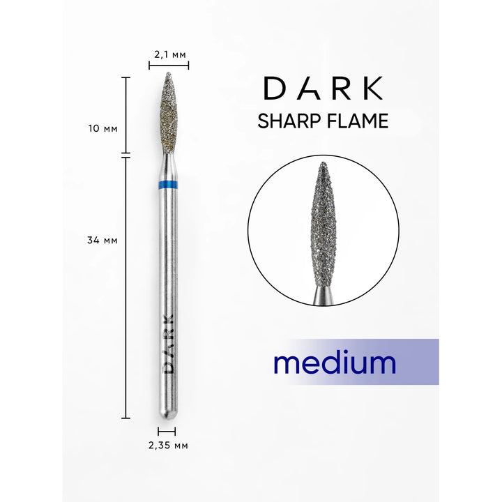 DARK Diamantová frézka Sharp Flame 2,1x10 mm (modrá, střední tvrdost)