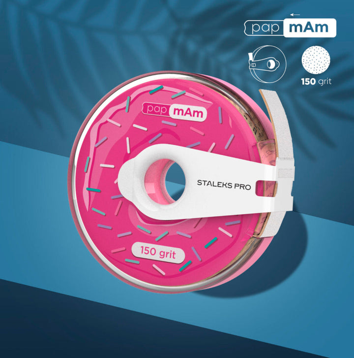 Bílá jednorázová brusná páska papmAm EXPERT v plastovém pouzdře Staleks Pro 150 grit ATC-150w
