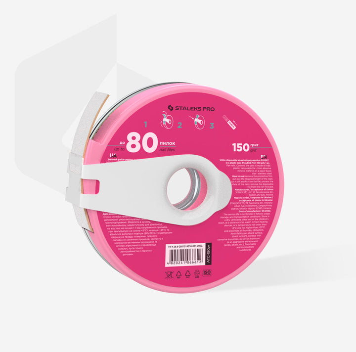 Bílá jednorázová brusná páska papmAm EXPERT v plastovém pouzdře Staleks Pro 180 grit ATC-180w