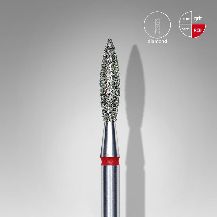 Diamantový nástavec „flame“, červený, průměr hlavy 2,3 mm / pracovní část 10 mm FA10R023/10