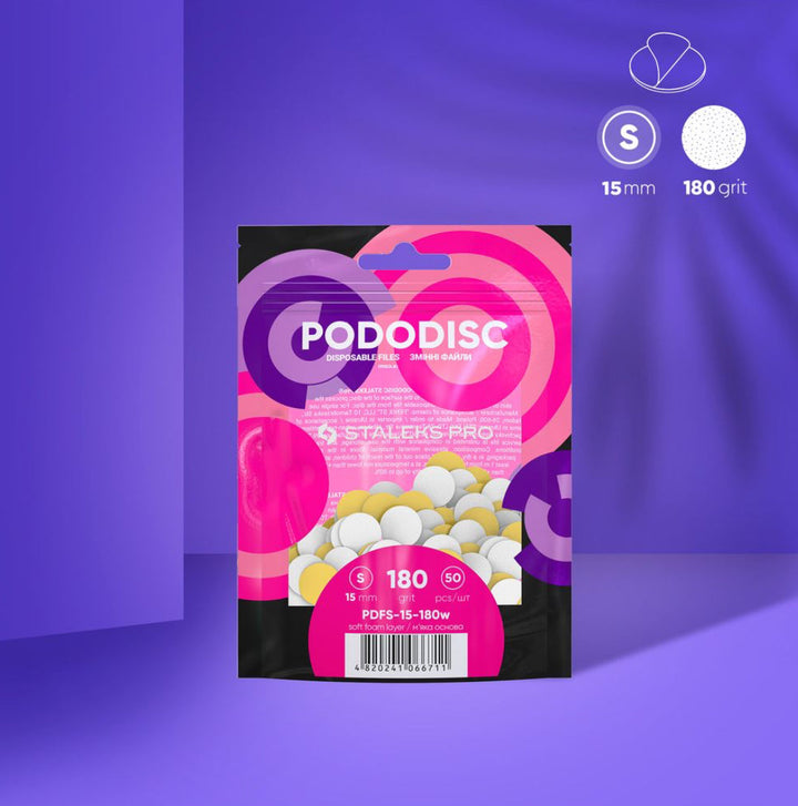 Bílé jednorázové pilníky s měkkou pěnovou vrstvou pro pedikérní disk Pododisc Staleks Pro S, 180 grit (50 ks) PDFS-15-180w