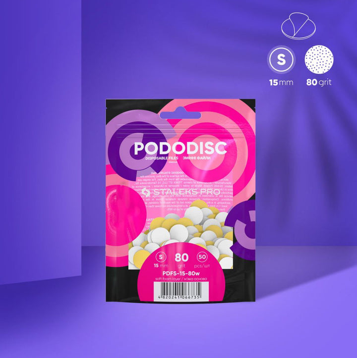 Bílé jednorázové pilníky s měkkou pěnovou vrstvou pro pedikérní disk Pododisc Staleks Pro S, 80 grit (50 ks) PDFS-15-80w