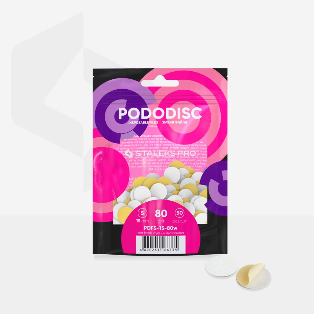 Bílé jednorázové pilníky s měkkou pěnovou vrstvou pro pedikérní disk Pododisc Staleks Pro S, 80 grit (50 ks) PDFS-15-80w