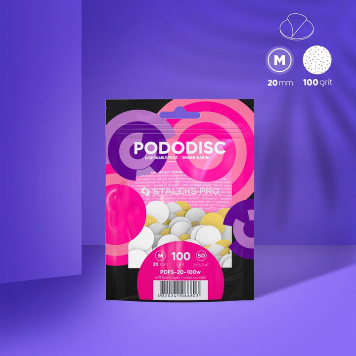 Bílé jednorázové pilníky s měkkou pěnovou vrstvou pro pedikérní disk Pododisc Staleks Pro M, 100 grit (50 ks) PDFS-20-100w