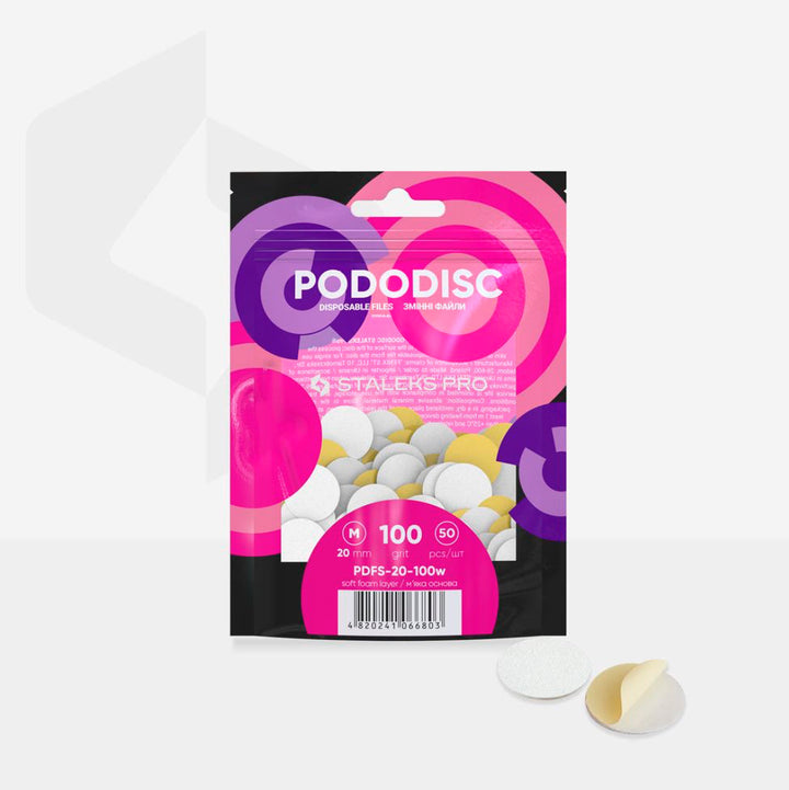 Bílé jednorázové pilníky s měkkou pěnovou vrstvou pro pedikérní disk Pododisc Staleks Pro M, 100 grit (50 ks) PDFS-20-100w
