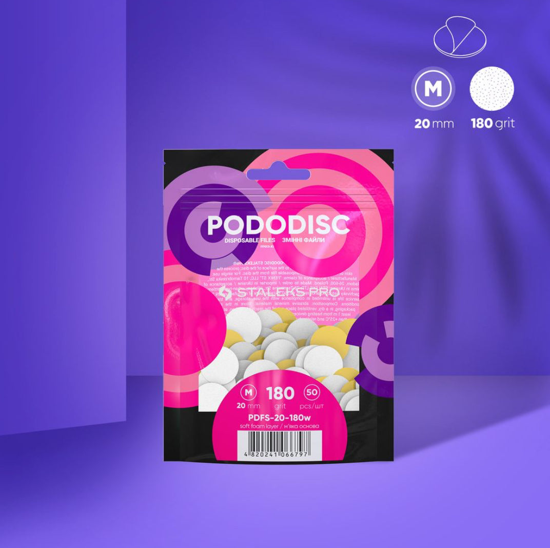 Bílé jednorázové pilníky s měkkou pěnovou vrstvou pro pedikérní disk Pododisc Staleks Pro M, 180 grit (50 ks) PDFS-20-180w
