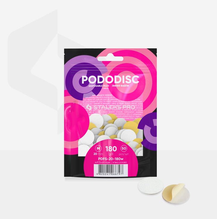 Bílé jednorázové pilníky s měkkou pěnovou vrstvou pro pedikérní disk Pododisc Staleks Pro M, 180 grit (50 ks) PDFS-20-180w