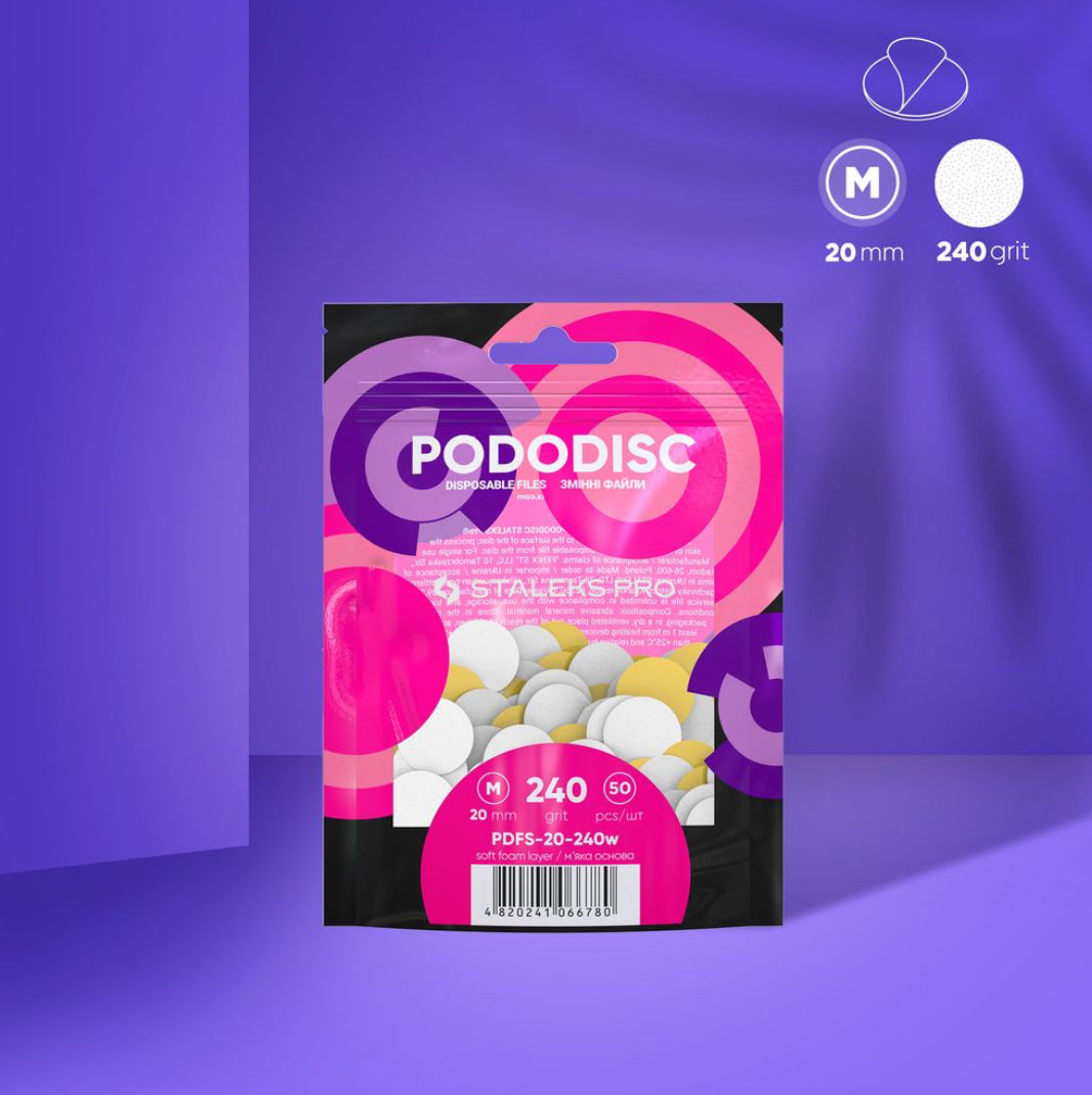 Bílé jednorázové pilníky s měkkou pěnovou vrstvou pro pedikérní disk Pododisc Staleks Pro M, 240 grit (50 ks) PDFS-20-240w
