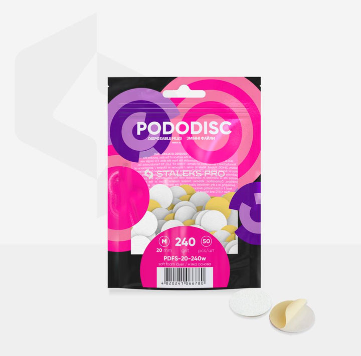 Bílé jednorázové pilníky s měkkou pěnovou vrstvou pro pedikérní disk Pododisc Staleks Pro M, 240 grit (50 ks) PDFS-20-240w