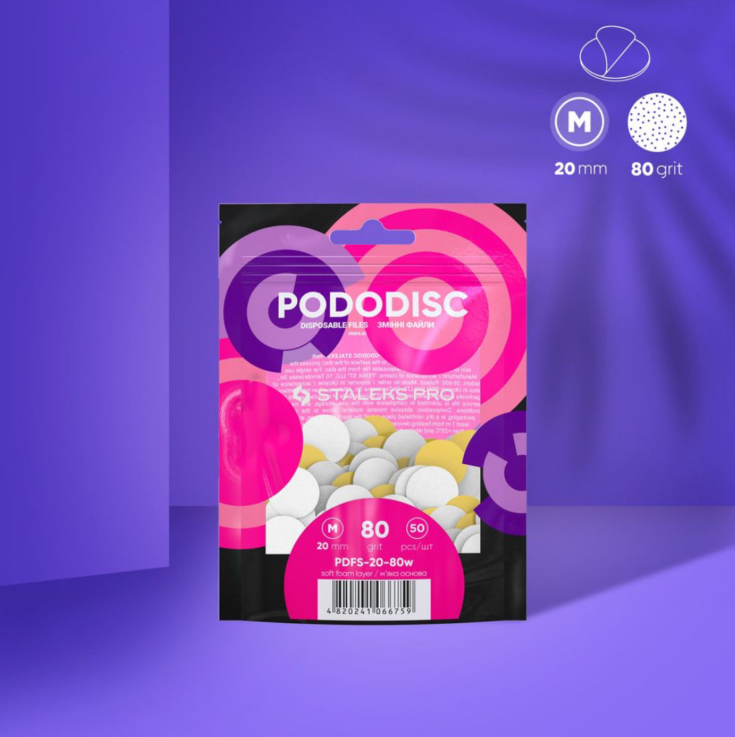 Bílé jednorázové pilníky s měkkou pěnovou vrstvou pro pedikérní disk Pododisc Staleks Pro M, 80 grit (50 ks) PDFS-20-80w