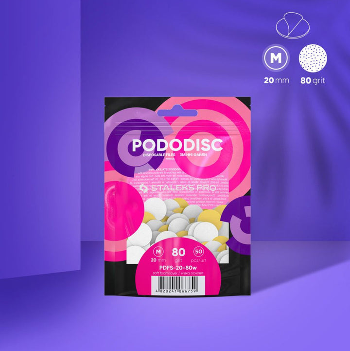 Bílé jednorázové pilníky s měkkou pěnovou vrstvou pro pedikérní disk Pododisc Staleks Pro M, 80 grit (50 ks) PDFS-20-80w