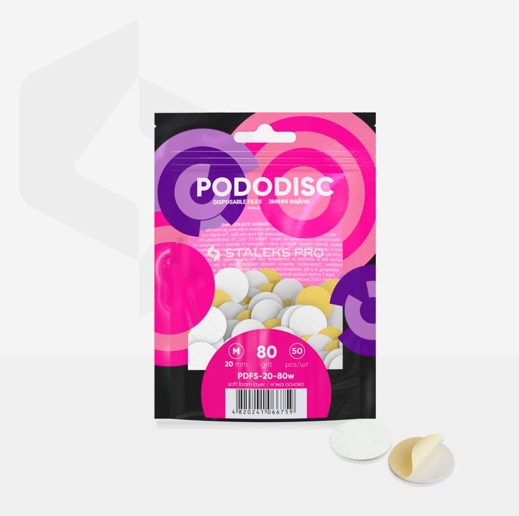 Bílé jednorázové pilníky s měkkou pěnovou vrstvou pro pedikérní disk Pododisc Staleks Pro M, 80 grit (50 ks) PDFS-20-80w