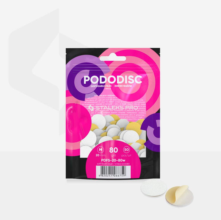 Bílé jednorázové pilníky s měkkou pěnovou vrstvou pro pedikérní disk Pododisc Staleks Pro M, 80 grit (50 ks) PDFS-20-80w