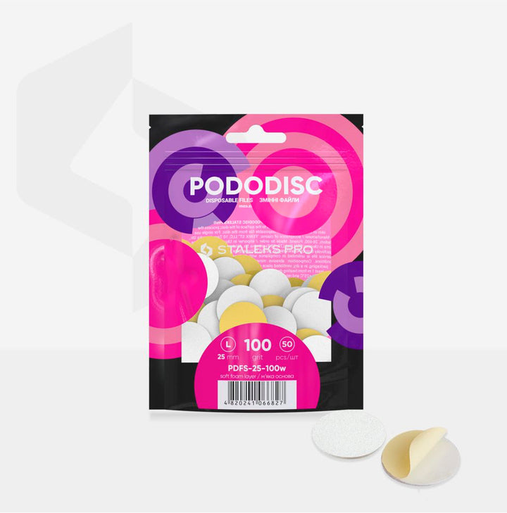 Bílé jednorázové pilníky s měkkou pěnovou vrstvou pro pedikérní disk Pododisc Staleks Pro L, 100 grit (50 ks) PDFS-25-100w