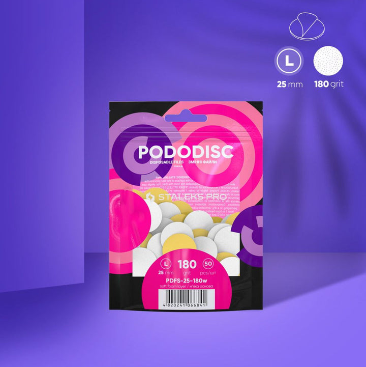 Bílé jednorázové pilníky s měkkou pěnovou vrstvou pro pedikérní disk Pododisc Staleks Pro L, 180 grit (50 ks) PDFS-25-180w