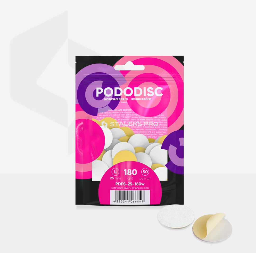 Bílé jednorázové pilníky s měkkou pěnovou vrstvou pro pedikérní disk Pododisc Staleks Pro L, 180 grit (50 ks) PDFS-25-180w