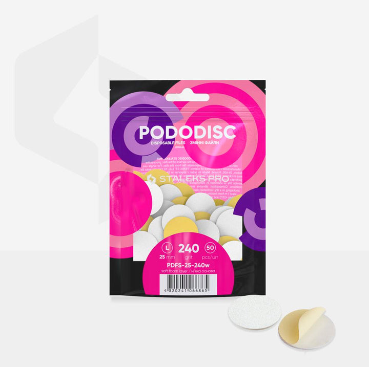 Bílé jednorázové pilníky s měkkou pěnovou vrstvou pro pedikérní disk Pododisc Staleks Pro L, 240 grit (50 ks) PDFS-25-240w