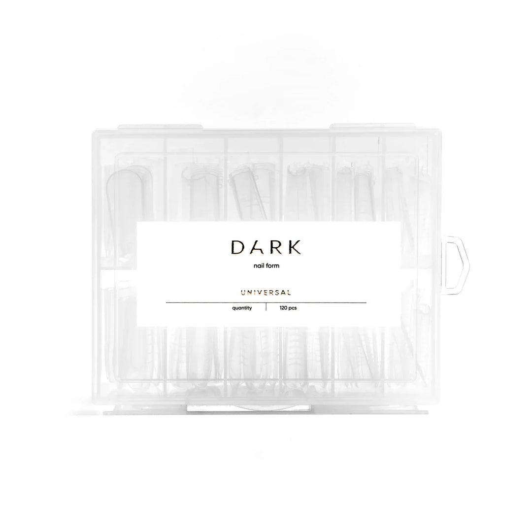 DARK Horní formy Universal, 120 ks – opakovaně použitelné horní formy na nehty v úložném boxu