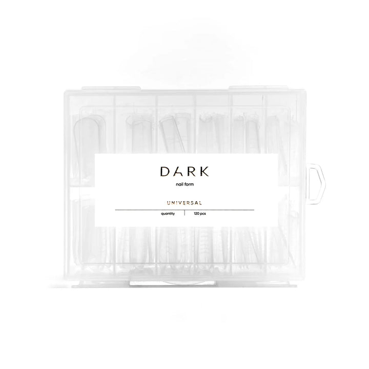 DARK Horní formy Universal, 120 ks – opakovaně použitelné horní formy na nehty v úložném boxu