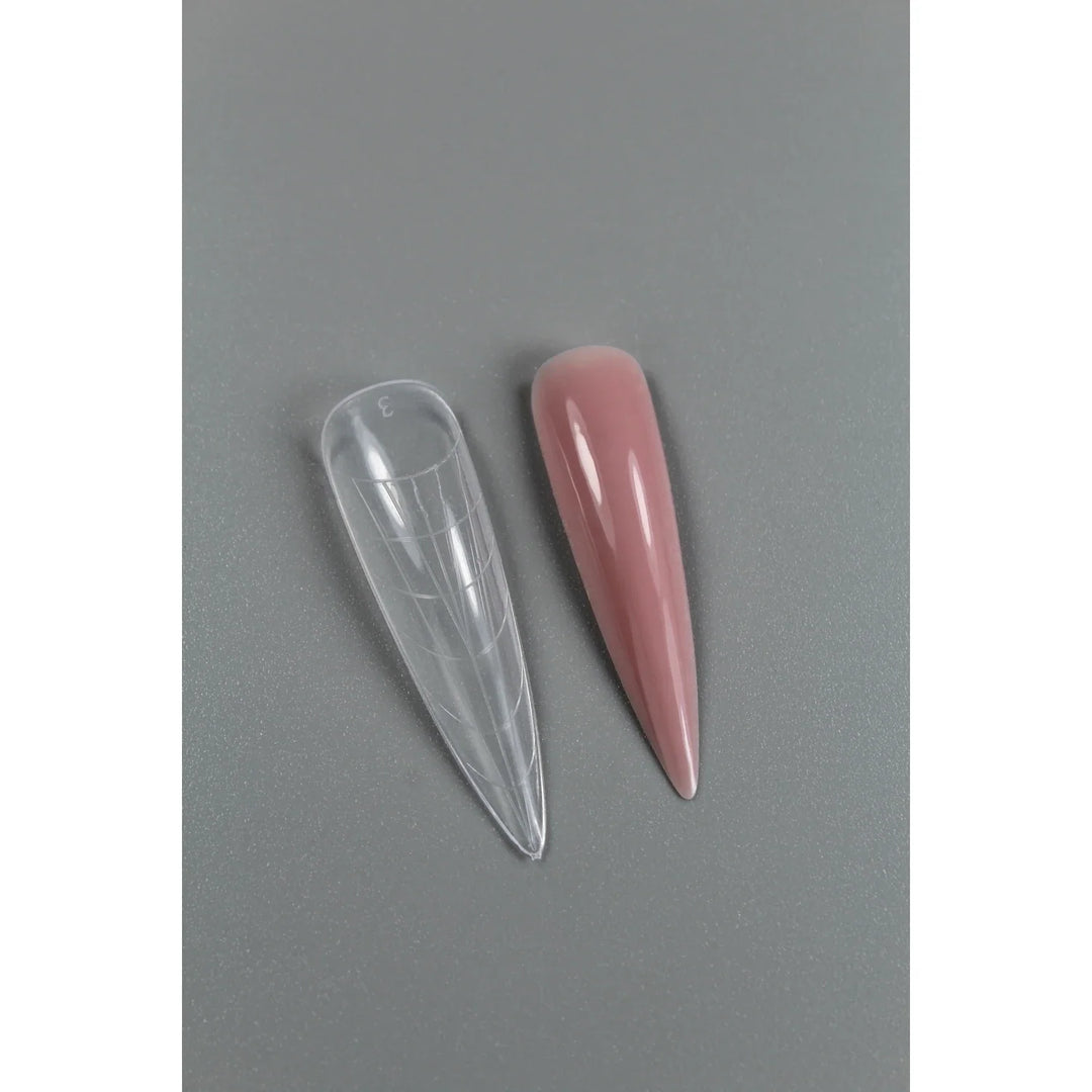 TOUCH Upper Forms Stiletto – upper form next to a finished stiletto nail